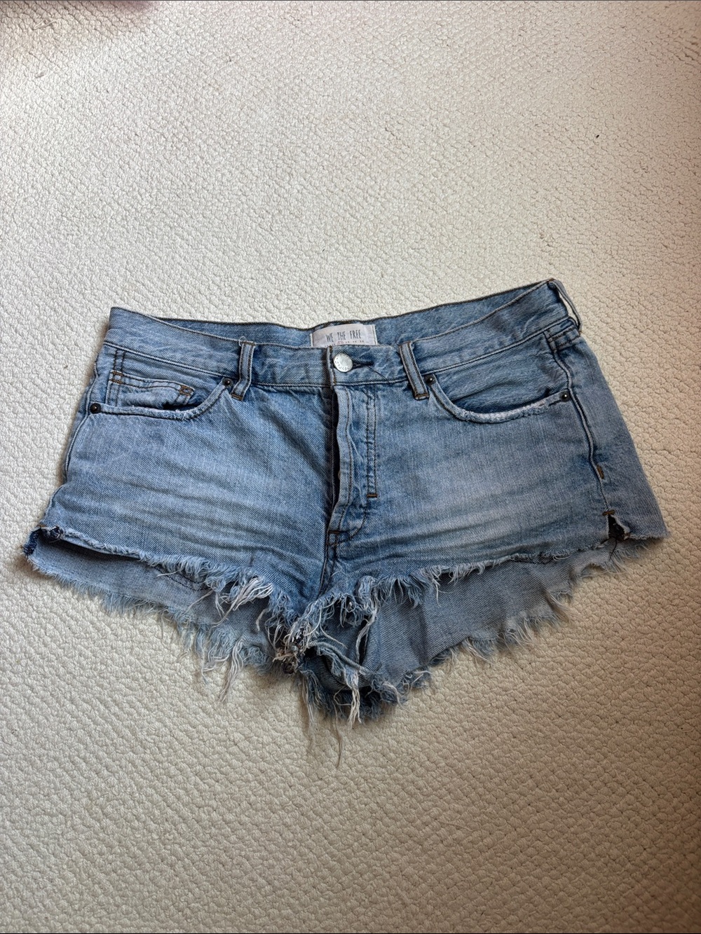 Free People Light Blue Denim Frayed Hem Women’s Shorts